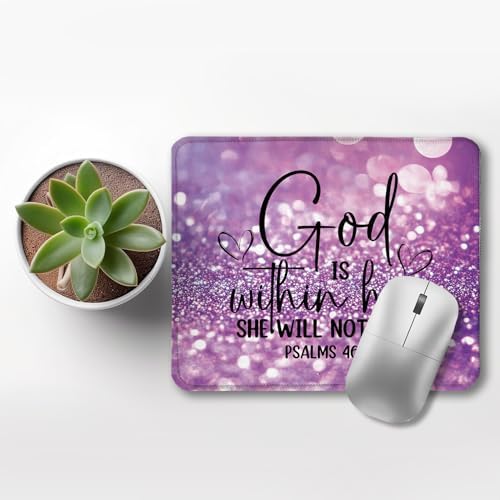 Purple Christian Mouse Pad, God is Within Her She Will Not Fall Bible Verse Mouse Pad for Wireless Mouse Computers Laptop Desk Accessories, Christian Gifts for Women, 9.5x7.9 Inch - Image 3