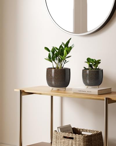 LE TAUCI Ceramic Plant Pots, 5.1 + 6.4 Inch Footed Pots for Plants, Modern Flower Pots for Home and Office, Indoor Planters with Drainage, Reactive Glaze Black - Image 6