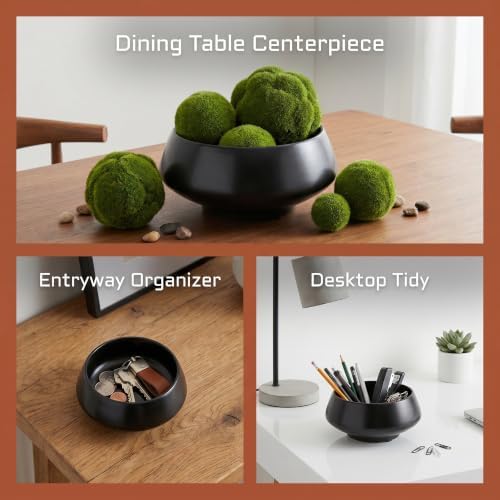 Irregular Ceramic Decorative Bowl Style Planter & Catchall Tray for Keys, Modern Centerpiece Bowl for Home Decor 3.9" L x 3.9" W x 2" H Black - Image 4