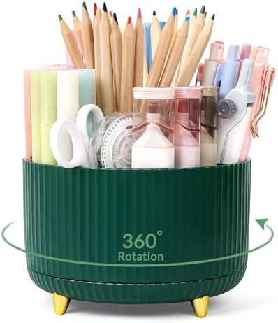 SKYDUE 360 Degree Rotating Desk Organizer, Dual-Purpose Pencil Pen Holder for Desk, Rotating Desk Pen Organizer with 5 Slots, Art Supplies, Pencil Cup for Office, School, Home by SKYDUE