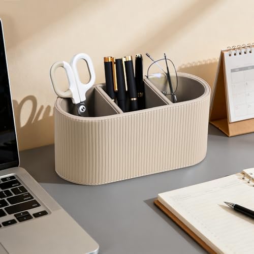 Remote Control Holder Pen Pencil Holder Desk Organizer Caddy(Beige) - Image 2