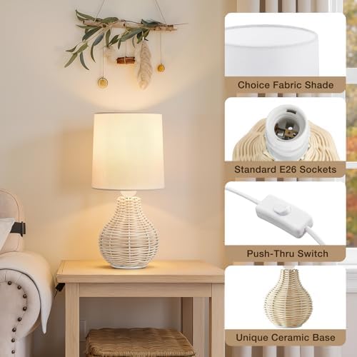 EJIAXIN Rattan Table Lamp Boho Lamps Set of 2-12.5" Mini Farmhouse Wicker Light Rustic End Table Decorative Small Lamps for Small Spaces Bedroom Nightstand Living Room Reading Desk Side Table Lamp - Image 5