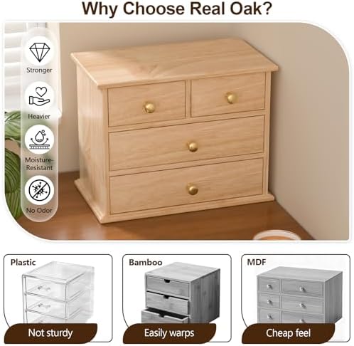 Oak Desk Organizer with Drawers, Durable Wooden Desktop Storage Box - Image 3