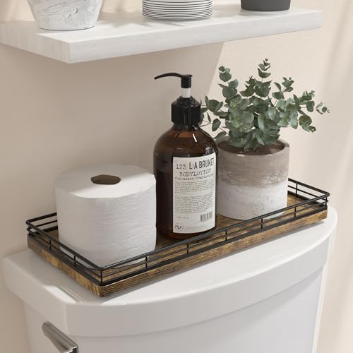 Bathroom Toilet Tank Tray, 13" Wood Storage Basket Back of Toilet Basket Organizer, Vanity Tray for Perfume Makeup Candle Kitchen Counter Coffee Table Bar Decor Rustic by Focusonit