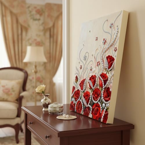 DIY Pearl Painting with Frame, Creative Design, Handmade Stress-Relieving Home Wall Decoration, Includes Frame and Tools-Red Rose-2 - Image 4