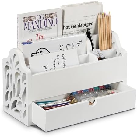Desk Organizer with Drawer Wood File Office Mail Organizer Countertop by Dhmkfly
