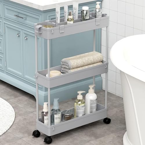 2 Pack 3 Tier Slim Storage Cart, Bathroom Rolling Utility Organizer - Image 7