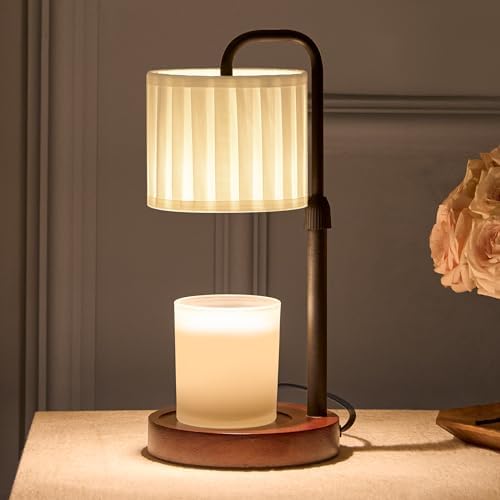 Candle Warmer Lamp with Timer, Dimmable Wax Warmer Candle Lamp for Jar Candle with 2 Bulbs, Christmas Birthday Gifts for Women Mom, Cozy Home Decor for Room, Bedroom, Kitchen-Pleated Fabric by Keysays