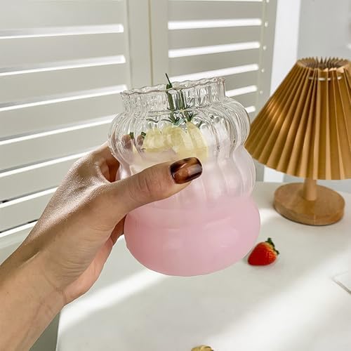 Ribbed Glassware Water Tumbler, Stripe Bubble Glasses Tumbler, Aesthetic Ripple Glass Tumbler,Cute Glass Tumbler for Iced Coffee Juice Drink Milk Tea,Beer, Coctail (Big Stripes Mouth) - Image 3