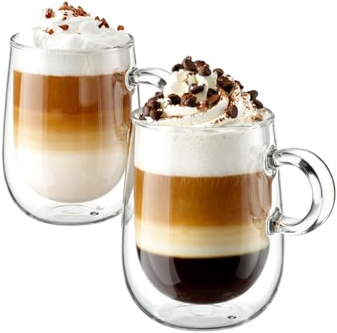 glastal Double Walled Glass Coffee Mugs 12 oz, Cappuccino Cups Set of 2 by glastal