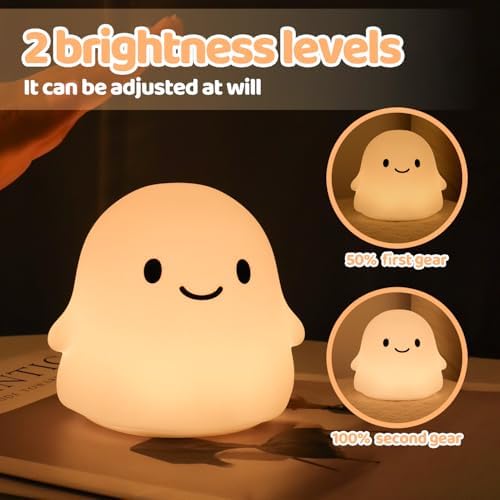 Rytinazzz Halloween Ghost Night Light, Color-Changing & 50-Hour Battery, Spooky-Cute Squishy Lamp for Kids, USB Rechargeable with Timer, Halloween Decor & Gifts - Image 6