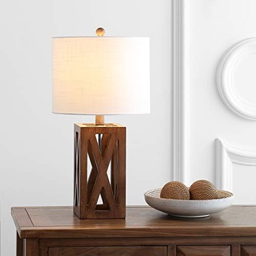 JONATHAN Y Stewart Rustic Wood Bedside Table Lamp 21.5", Brown - Image 2