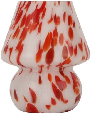 Mushroom Lamp with LED Bulb, Small Glass Bedside Lamp, Red&White - Image 2