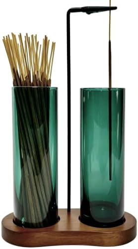 Emerald Green Incense Holder, Incense Sticks Burner Holder with Storage,Hang Upside Down Incense Holder for Sticks with Glass Ash Catcher for Room Decor (Dark Emerald) by MoocerviIncenseHolder