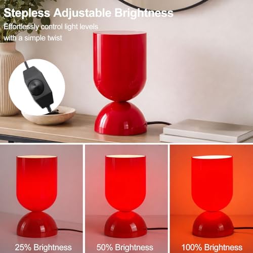 8.9" Dimmable Modern Glass Table Lamp with Dome Base, Glossy Red - Image 3
