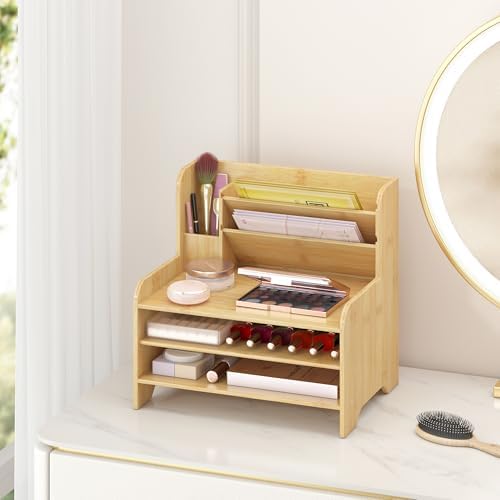 Bamboo File Organizer for Desk, Desktop Paper Tray and Mail Holder - Image 2