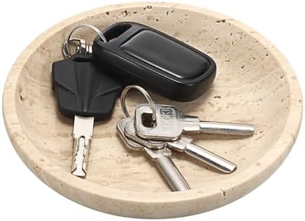 Hipiwe Small Key Bowl for Entryway 5.5" Round Travertine Jewelry Ring Dish by Hipiwe