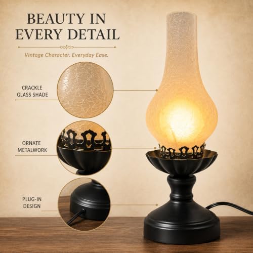 Vintage Table Lamp with Crackle Milk-White Glass Shade - Image 5