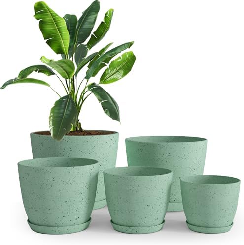 Plant Pots Indoor with Drainage 5 Pack Multi-Size Planters Set Spotty Mint by UTOPIAHOME
