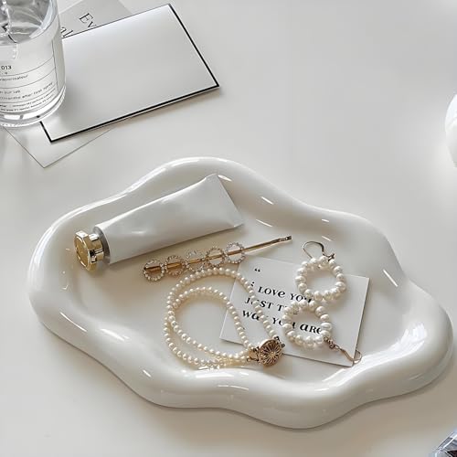 Ceramic Jewellery Dish Trinket Dish Jewelry Tray Cloud Shape Tray Perfume Tray Rings/Earrings/Bracelets/Watch/Keys Tray for Valentine's Day//Mother's Day/Birthday Gift (White) - Image 5
