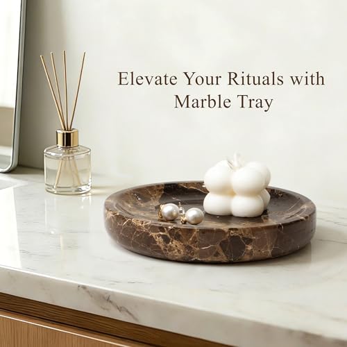 LIN CHUAN Marble Jewelry Dish, Round Ring Dish, 5.5 Inch, Dark Brown - Image 4