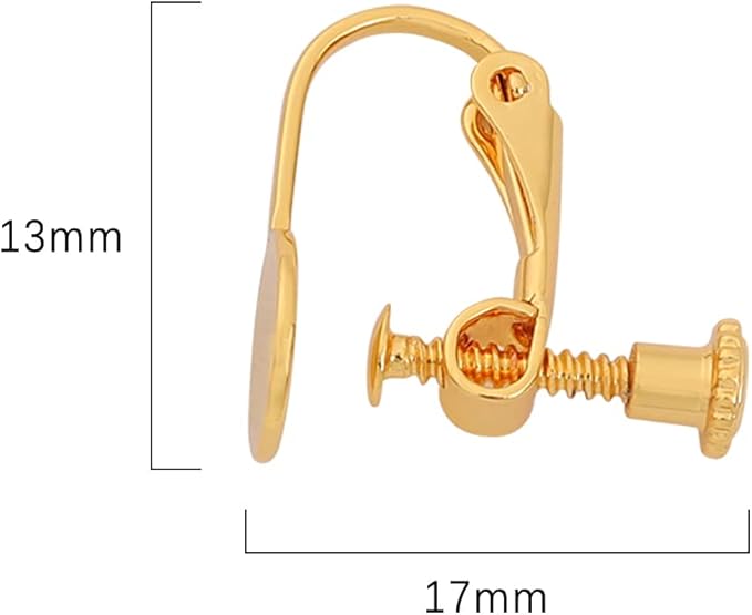 18K Gold Plated Screw Earring Clips Flat 13x17mm 20pcs for Jewelry Making Findings