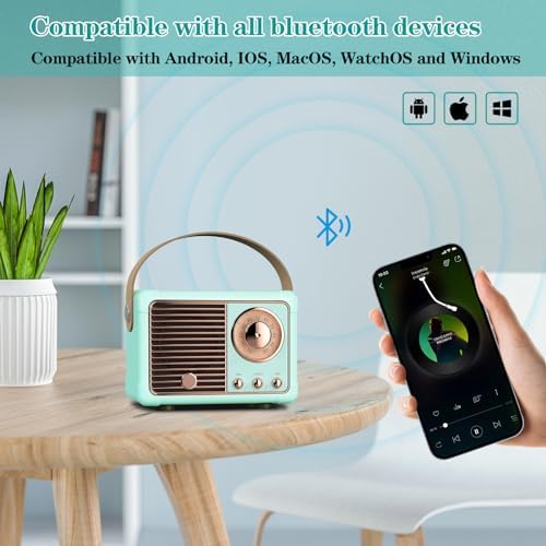Retro Bluetooth Speaker, Vintage Decor, Wireless Portable Mini Bluetooth Speaker, Small Cute Old Fashion Style for Kitchen Desk Bedroom Home Office Party Outdoor Gift (Blue) - Image 2