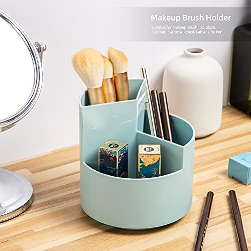 Desk Pencil Pen Holder, 3-Slot 360 Spinning Desk Organizer, Cute Pencil Cup Pot for Office, School, Art Supply - Blue - Image 6