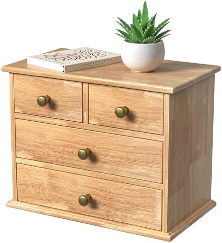 Oak Desk Organizer with Drawers, Durable Wooden Desktop Storage Box by JNFUZ