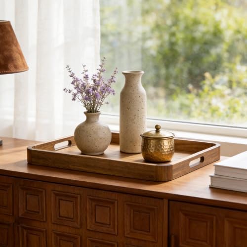 HILLSPRING Acacia Wood Serving Tray with Handles, 17" x 13" - Image 2