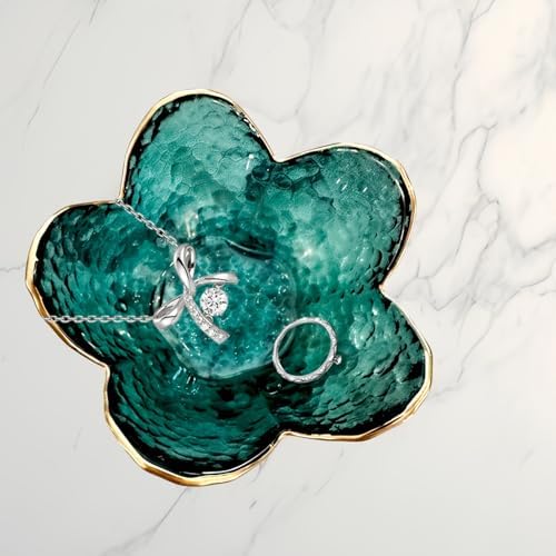 Small Green Flower Jewelry Dish, Glass Jewelry Ring Tray Trinket Bowl, Nightstand Decor Ring Holder for Women, Home Decor Gifts for Women, Wedding, Birthday, Mothers Day, Christmas, Thanksgiving - Image 6