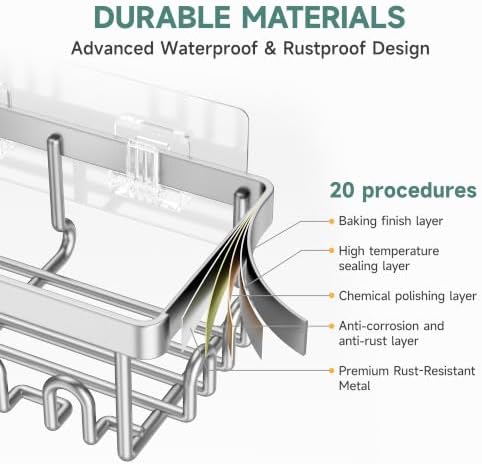 Veken Shower Caddy 6-Pack, Bathroom Organizers and Storage, Silver - Image 4