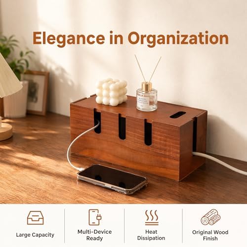 Wood Cable Management Box, Power Strip Cord Organizer Box, for Electrical Hiding Cord Management, Desk Cable Storage Box for Home Office - Image 5