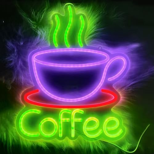 LED Coffee Cup Neon Sign Large 5V USB Powered Acrylic Neon Lights with Dimmable Switch and Hanging Chain for Coffee Cafe Bar Party Living Room Sign Gifts(Purple,Green,Red) - Image 3