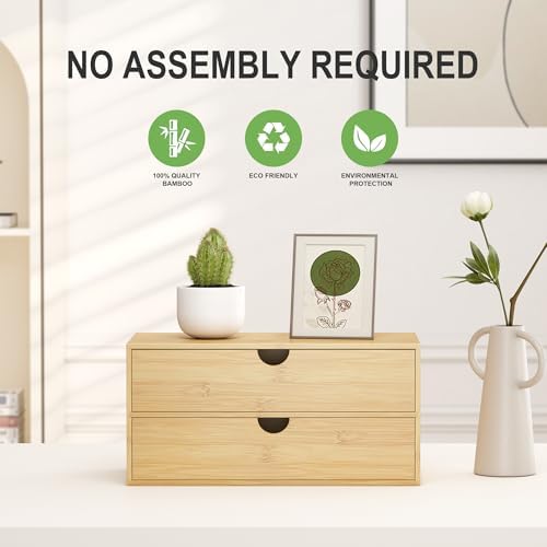 Bamboo Desk Organizer with Drawers, Desktop Storage Box for Office Supplies - Image 6