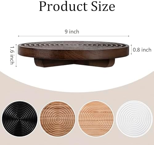 Round Decorative Tray Farmhouse Bathroom Decor Wood Riser, 9" Walnut - Image 3
