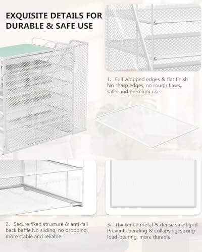 WALI Desk File Organizer, 6 Tier Desktop Paper Letter Tray Organizer with Drawer and 2 Pen Holders, Office Desk Accessories & Workspace Organizers for Office, Home Supplies(DO007DH-W), 1 Pack, White - Image 5