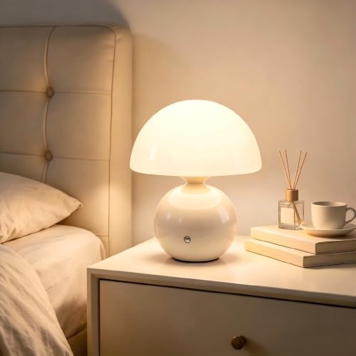 Senzoy Glass/Ceramic Mushroom Table Lamp, White Bedside Night Lamp by Unknown
