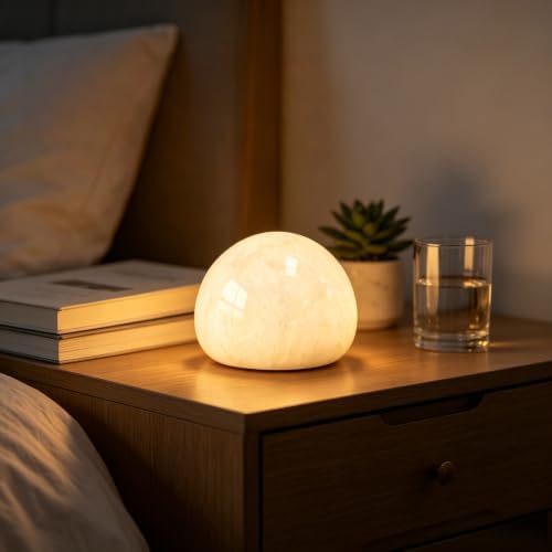 Natural Marble Lamp Cordless Touch Control Night Light 3-Way Dimmable Pat Light LED Ambient Glow Lamp Type-C Rechargeable Portable Stone Bedside Desk Lamp Zen Home Decor (White A) by Boeavance