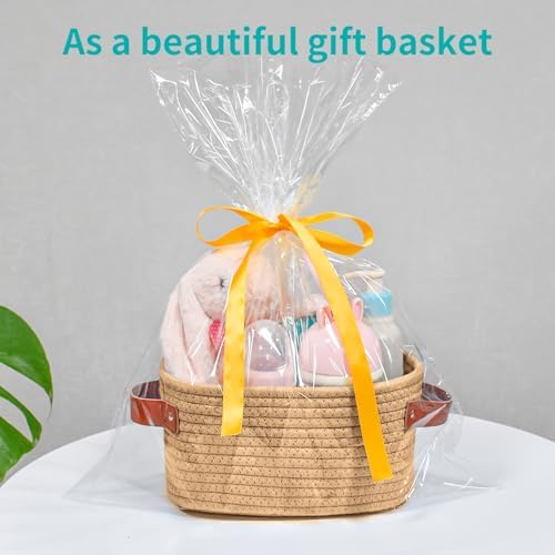 ABenkle Small Storage Basket, Mini Baskets with Handle, Cute Cotton Woven Baskets for Shelves, Boho Decorative Toy Storage Bin for Nursery, Spa, Empty Gift Basket - XS, Brown - Image 3