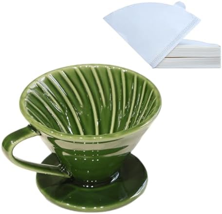 Ceramic Pour Over Coffee Dripper 01 with 50 Pack Filter, Green by LonMuseum