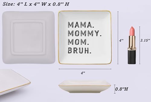 Mother's Day,Birthday,Thanksgiving,New Year,Christmas Gifts for Mother,Funny Mom Gift from Daughter Son,Best Friend Mother-Ceramic Jewelry Tray Trinket Holder Ring Dish-Mama Mommy Mom Bruh - Image 5