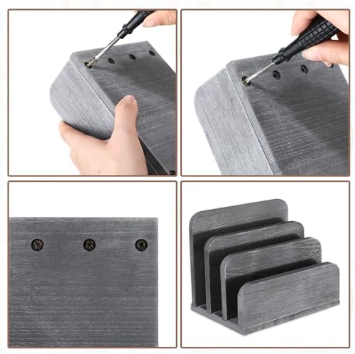 Briwooody Wooden Mail Organizer 3 Slots Mail Holder, Grey - Image 3