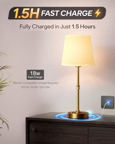 EppieBasic Cordless Table Lamp Rechargeable: Fast Charging & Long Lasting - 2700K Warm Light Small Vintage Gold Lamps - Dinning Living Room Bedroom - Beige Shade - Image 3