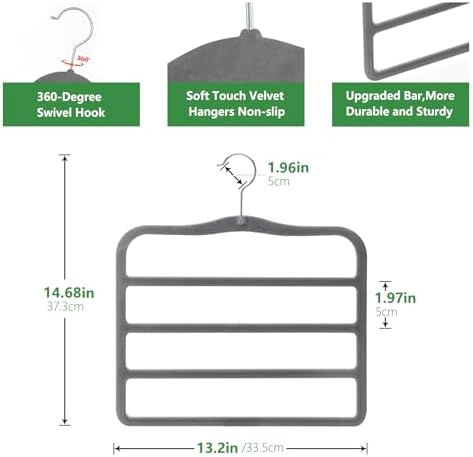 Closet Organizers and Storage,Pants Hangers Space Saving Velvet Hanger - Image 3