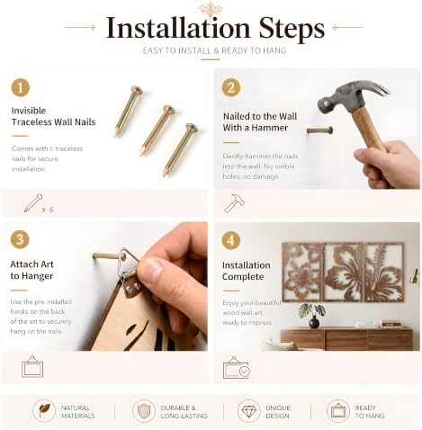 Motivilla Wood Wall Art Set of 3, Dark Geometric Decor for Living Room - Image 4