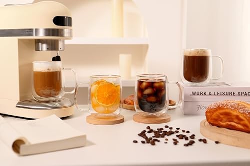 CNGLASS Glass Coffee Mugs 12oz,Double Wall Insulated Mug Set with Handle,Clear Glass Espresso Mugs for Latte,Cappuccino,Tea Bag,Hot and Cold Beverages,Set of 2 - Image 6