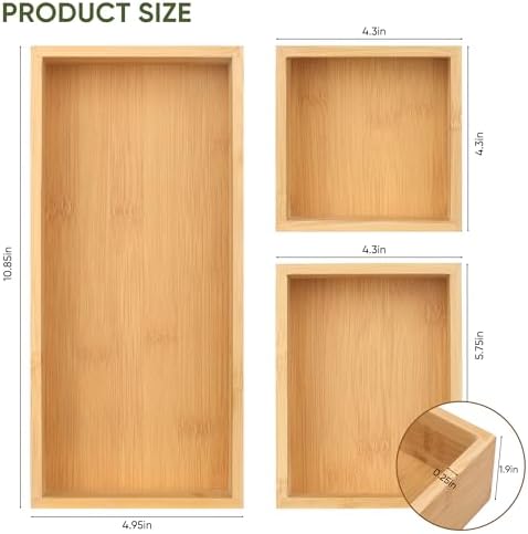 Vincona Bamboo Drawer Organizers Set, 3PCS Multi-Use Wood Storage Organizers, Desk Drawer Tray for Kitchen, Bathroom, Office, Dresser, Bamboo Box Bin for Jewelry, Makeup, Junk, Gadgets - Image 7