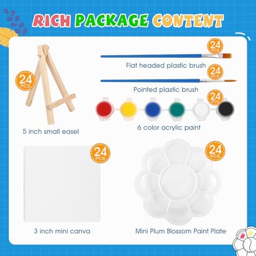 ESRICH 24 Set Mini Acrylic Paint Kit, Mini Stretched Canvas with Easel - Image 2