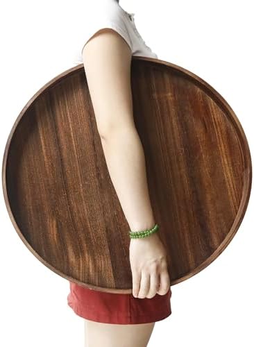 19.6" Extra Large Round Wooden Decorative Tray with Handles,Wood by Unknown